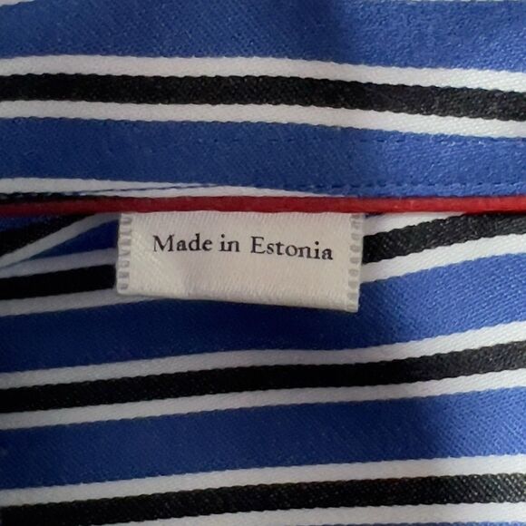 Eton Button Up Long Sleeve Shirt Mens Sz 15.5 39 M Striped Blue Contemporary - Picture 7 of 11